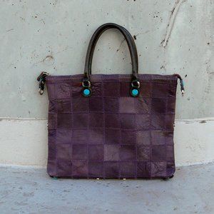 GABS leather purple / turquoise handbag / purse, patchwork, made in Italy